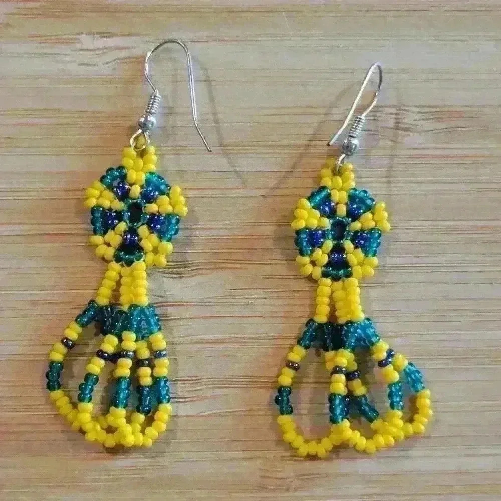 Beads Earrings in Yellow and  Blue